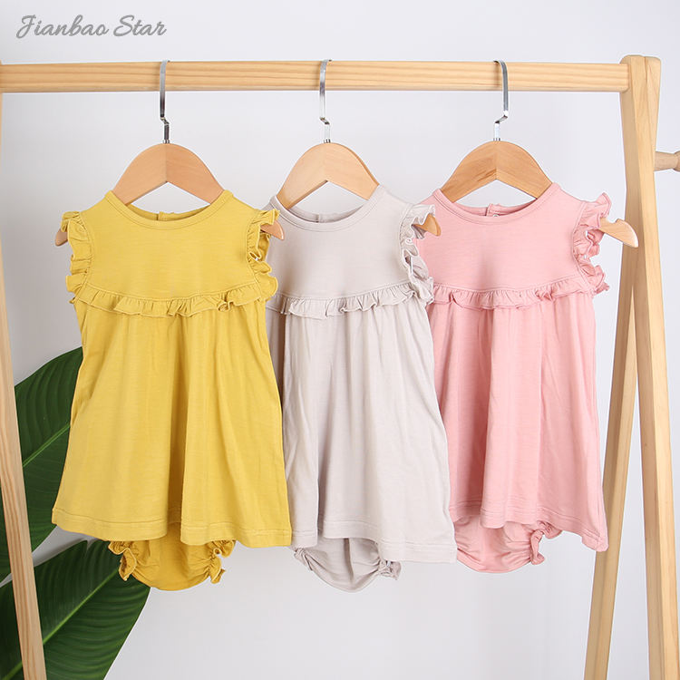Ensemble robe à volants pour bébé, nouvelle version, avec sous-vêtements, vêtements d'été pour filles, ensemble de vêtements sortants en bambou, Spandex et coton