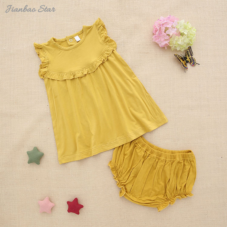 Ensemble robe à volants pour bébé, nouvelle version, avec sous-vêtements, vêtements d'été pour filles, ensemble de vêtements sortants en bambou, Spandex et coton