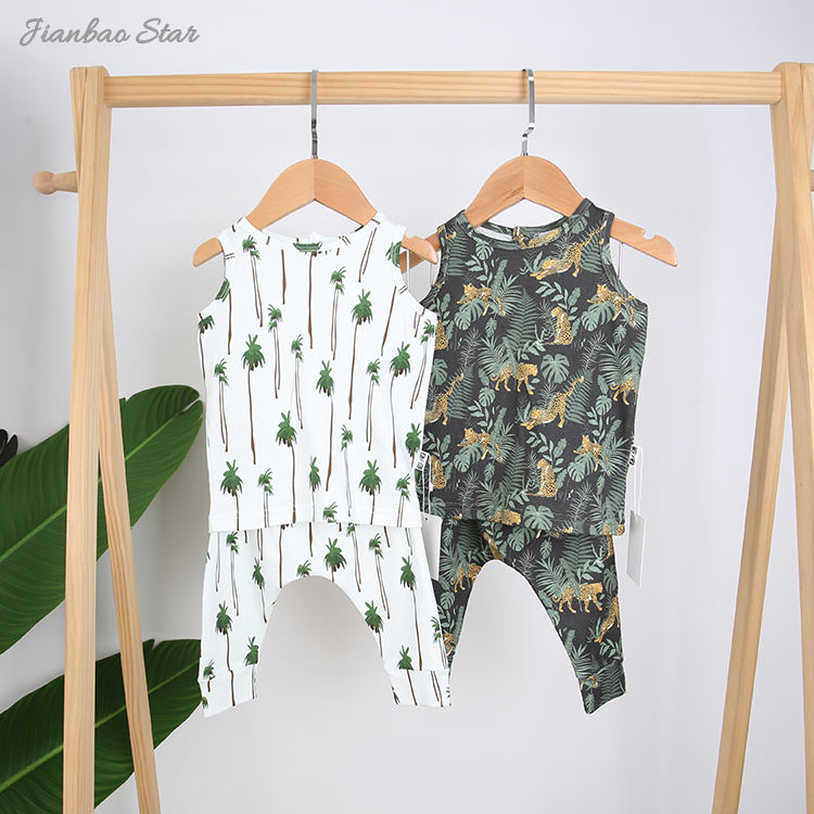 Ensemble de vêtements d'été doux unisexe pour enfants, pyjama sans manches tricoté pour nourrissons, 2 pièces, vente en gros, offre spéciale