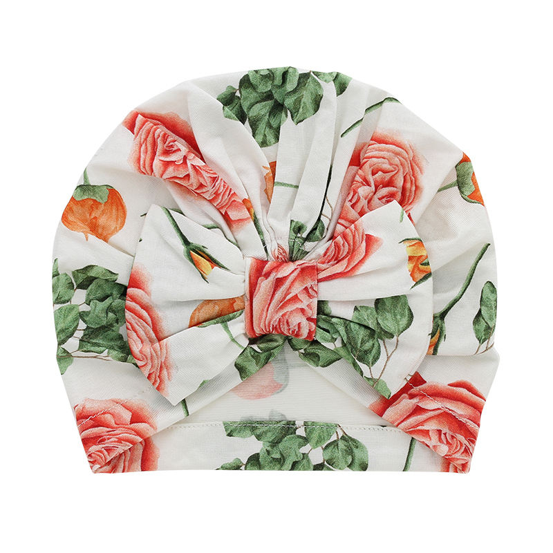 Jolis chapeaux de bébé en tissu de bambou, motif de flore douce, décoration faciale musulmane, accessoires personnalisés, ensemble barboteuse pour bébé