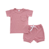 Bambou côtelé unisexe respectueux de la peau manches courtes hauts Shorts bébé et enfants tenues d'été 2 pièces ensemble de vêtements