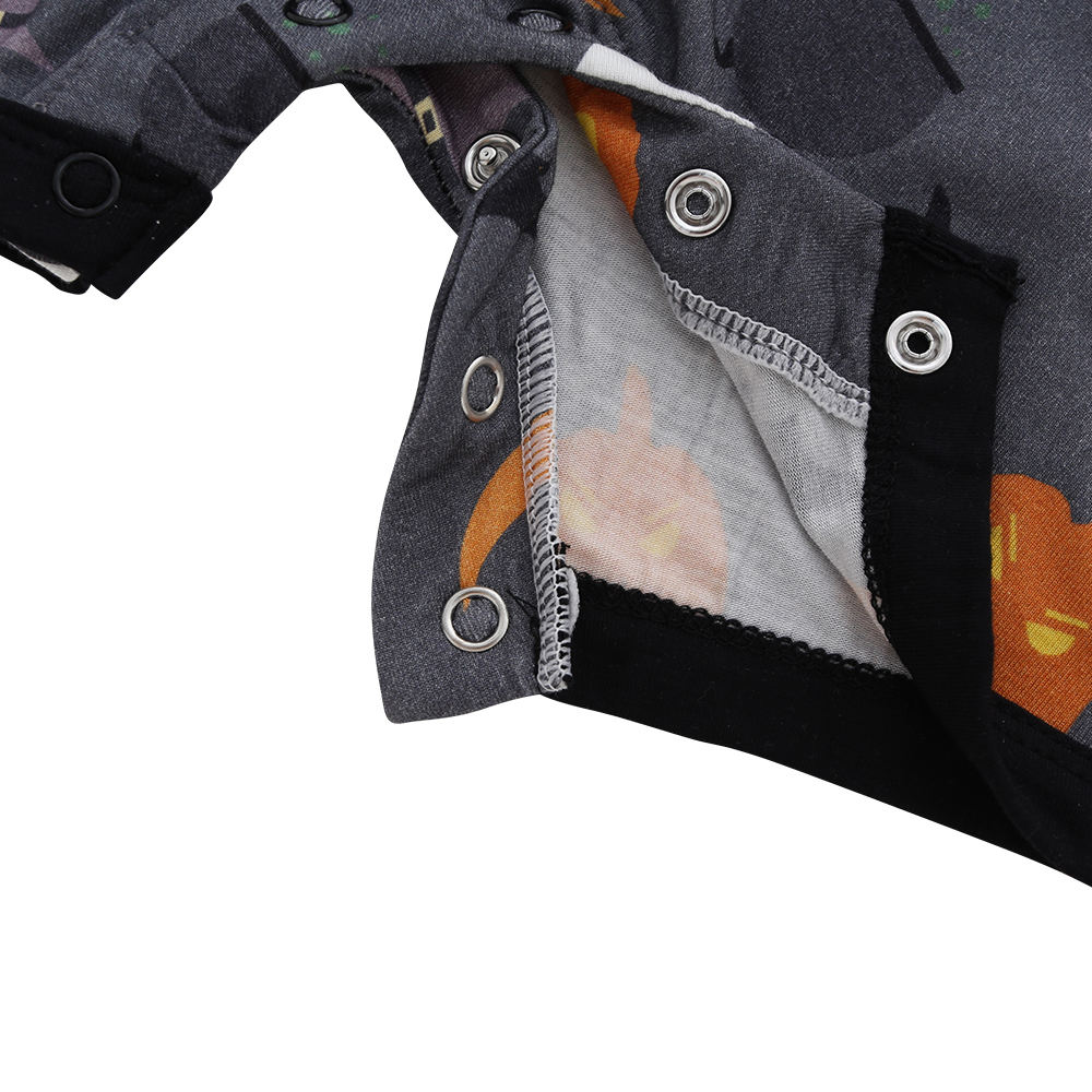 Barboteuse tricotée à manches courtes pour bébé, 100% coton, motif de boutons d'halloween, personnalisé, vente en gros, nouvel arrivage, offre spéciale