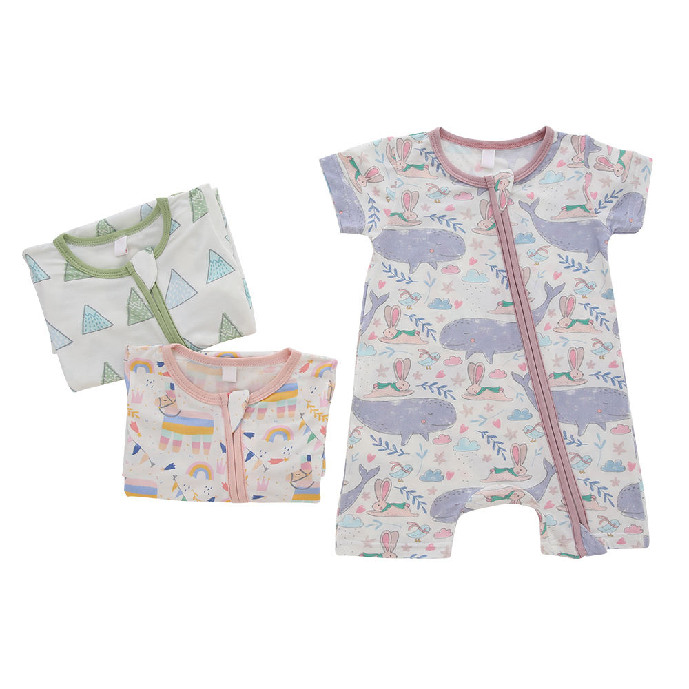Combinaison d'été douce pour bébé, tissu 100% coton, haute matière, combinaison douce pour nouveau-né, manches courtes, fermeture éclair, conception, barboteuse pour bébé