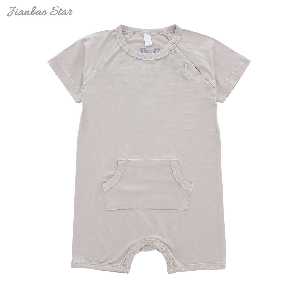 Vêtements pour nouveau-né, couleur unie, bambou, Spandex, coton, barboteuse d'été à manches courtes, vêtements de nuit unisexes, personnalisés, OEM accepté