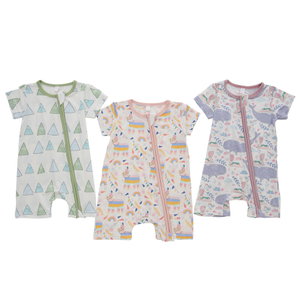 Combinaison d'été douce pour bébé, tissu 100% coton, haute matière, combinaison douce pour nouveau-né, manches courtes, fermeture éclair, conception, barboteuse pour bébé