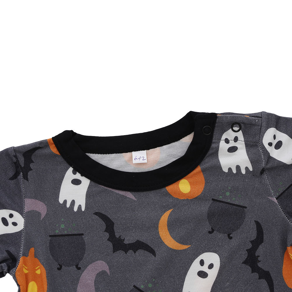 Vente en gros de vêtements pour bébés nouveau-nés Halloween, style imprimé personnalisé, barboteuse d'été à manches courtes pour bébé, tissu 95% bambou et 5% élasthanne
