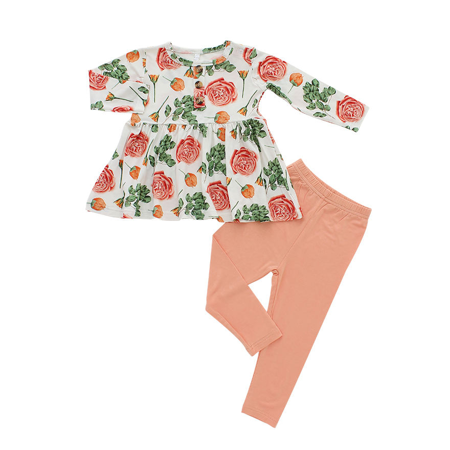Ensemble de vêtements tricotés 100% coton pour filles, motif floral, hauts à manches longues et pantalons longs, 2 pièces, vêtements pour bébés