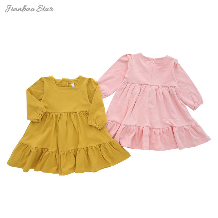 Enquêteur en gros, bébé bébé robe à manches longues Beau bébé robero ensemble d'automne couleur solide mode petite fille jupe