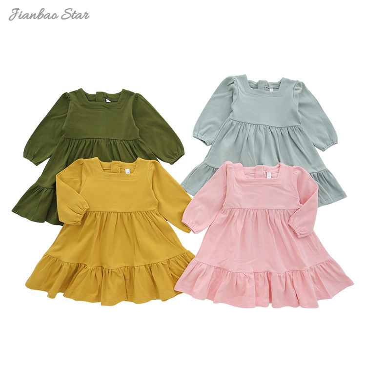 Enquêteur en gros, bébé bébé robe à manches longues Beau bébé robero ensemble d'automne couleur solide mode petite fille jupe