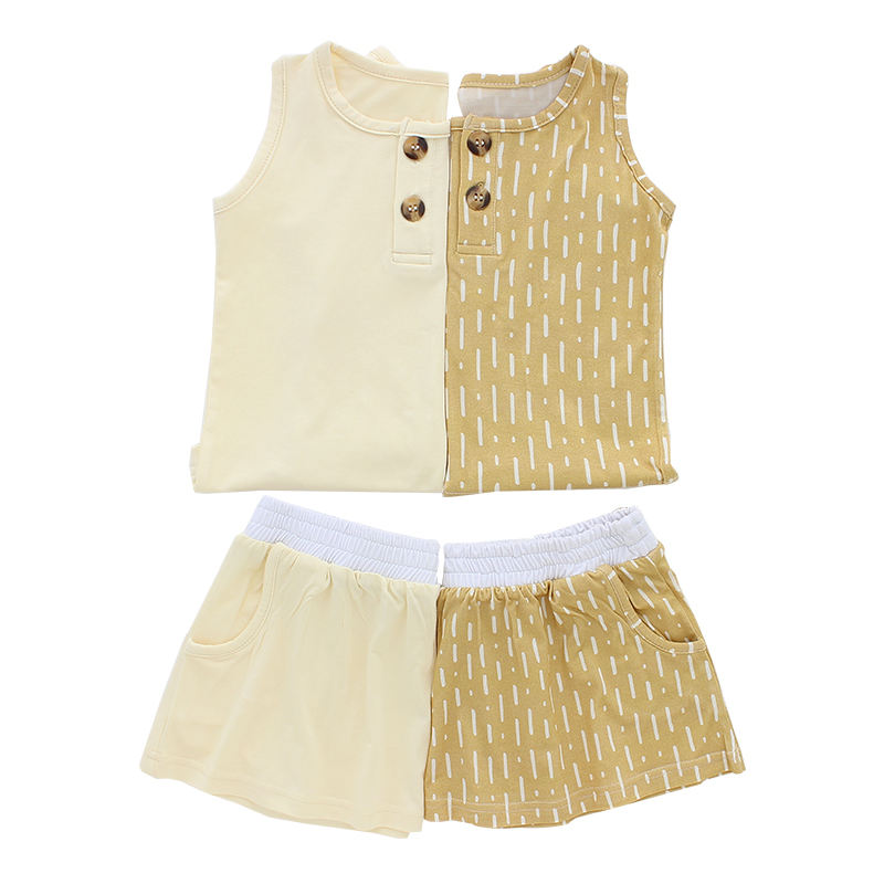 Ensemble pyjama d'été pour nouveau-né, sans manches, tricoté, 100% coton, haut en bambou, tenues pour garçons et filles, 2 pièces, vêtements pour bébé, OEM