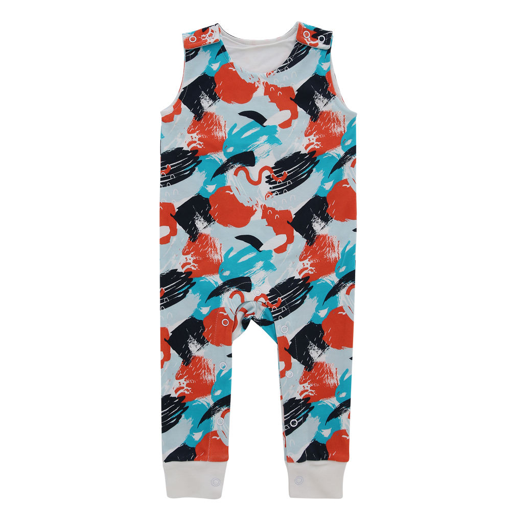 Vêtements de Style classique pour bébé, motif de couleur personnalisé, ensemble barboteuse d'été sans manches avec boutons à bretelles, pour fille et garçon