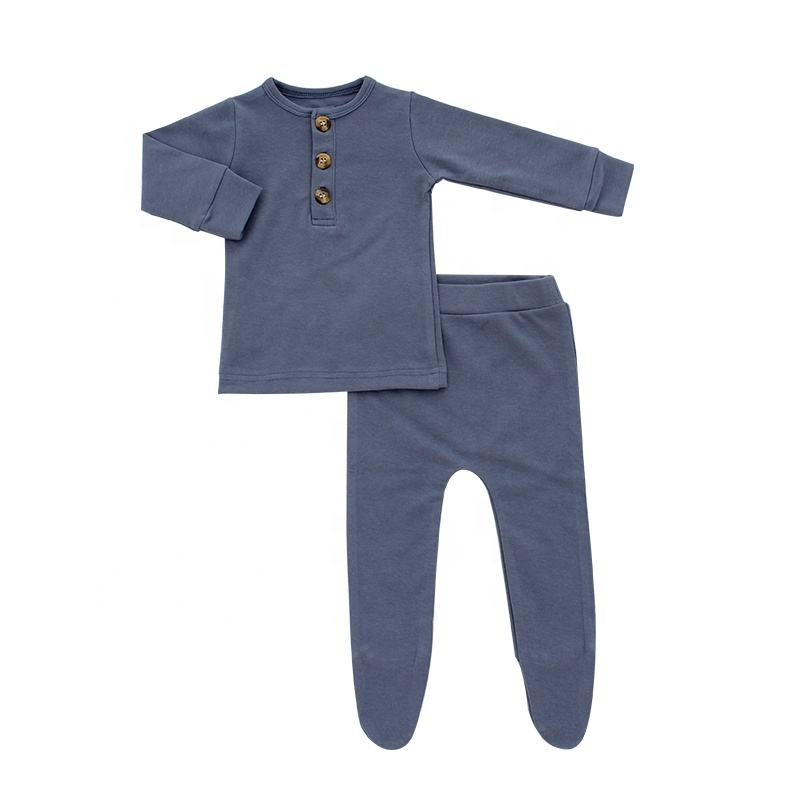 Vente en gros de vêtements pour nouveau-né, pyjama pour bébé, 100% coton, couleur unie, manches longues, ensemble de vêtements pour bébé