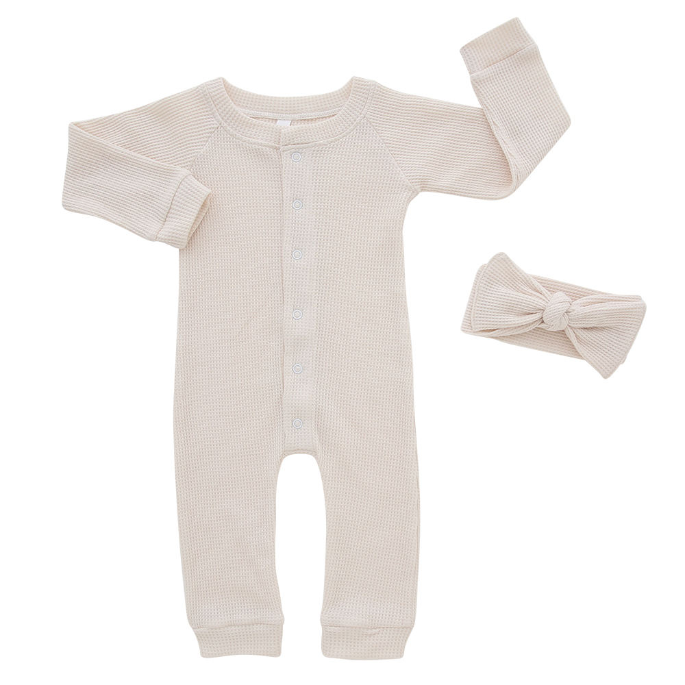 Combinaison à manches longues pour bébé, Style bouton avant, barboteuse en coton tricoté de haute qualité, vêtements unisexes pour enfants