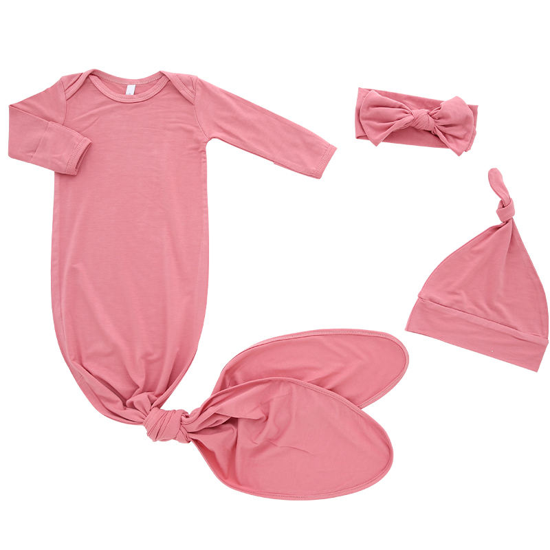 Ensemble pyjama pour nouveau-né, 100% coton, manches longues, tricoté, 3 pièces, vêtements pour bébé, sac de couchage avec chapeau et bandeau, accessoires