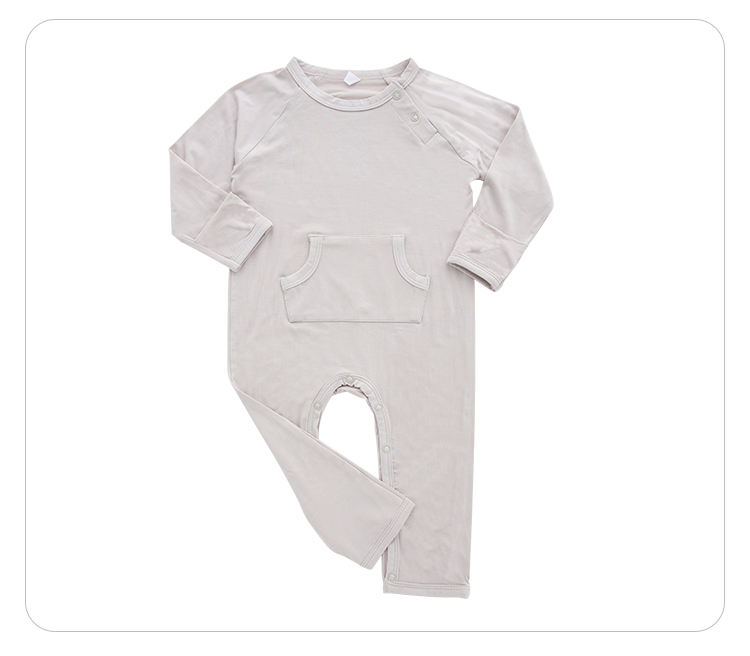 Barboteuse d'automne pour bébé en bas âge, manches longues, avec poche et bouton-pression, combinaison de couleur unie pour bébé