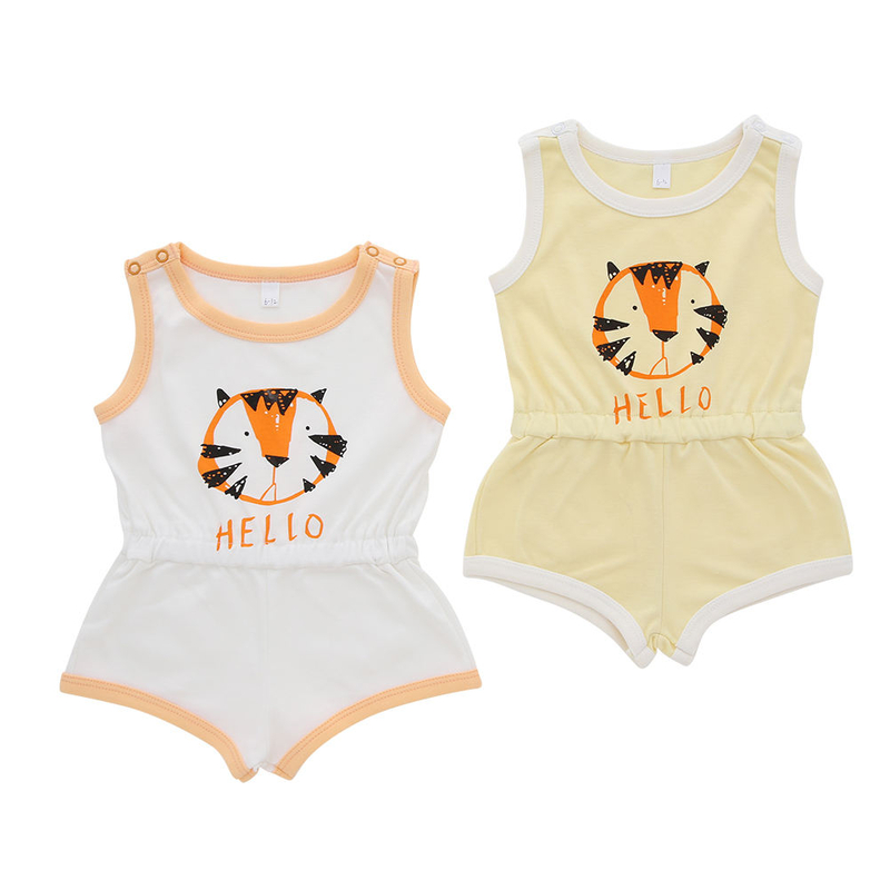 Barboteuse tricotée en coton de bambou pour bébé garçon, vêtements de printemps et d'été sans manches pour nourrissons, joli tigre, impression personnalisée, Direct usine