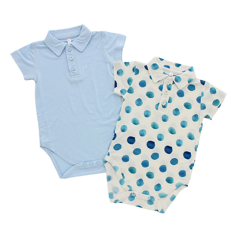 Barboteuse unisexe tricotée en bambou pour bébé, combinaison d'été à manches courtes, col rabattu avec bouton d'ouverture, combinaison pour bébé
