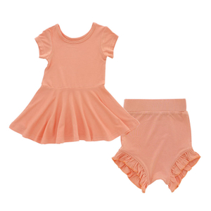 Robe pour petites filles, imprimé floral, couleur unie, ensemble robe à manches courtes et Short avec volants sur le côté