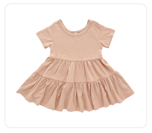 Robe d'automne pour enfants, vêtements de fête décontractés, jolie robe pour bébé fille, manches courtes, couleur unie, jupe à la mode, vente en gros