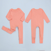 Barboteuse à manches longues pour bébé de 0 à 24 mois, fermeture éclair bidirectionnelle, vêtements pour bébé, couleur unie, impression personnalisée, vente en gros, nouveau
