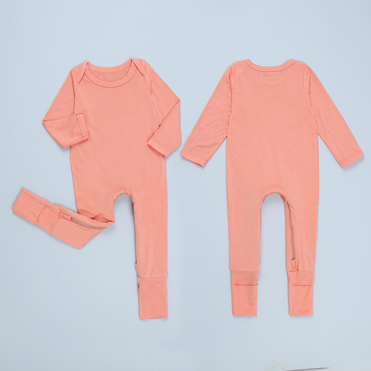 Barboteuse à manches longues pour bébé de 0 à 24 mois, fermeture éclair bidirectionnelle, vêtements pour bébé, couleur unie, impression personnalisée, vente en gros, nouveau