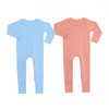 Barboteuse à manches longues pour bébé de 0 à 24 mois, fermeture éclair bidirectionnelle, vêtements pour bébé, couleur unie, impression personnalisée, vente en gros, nouveau