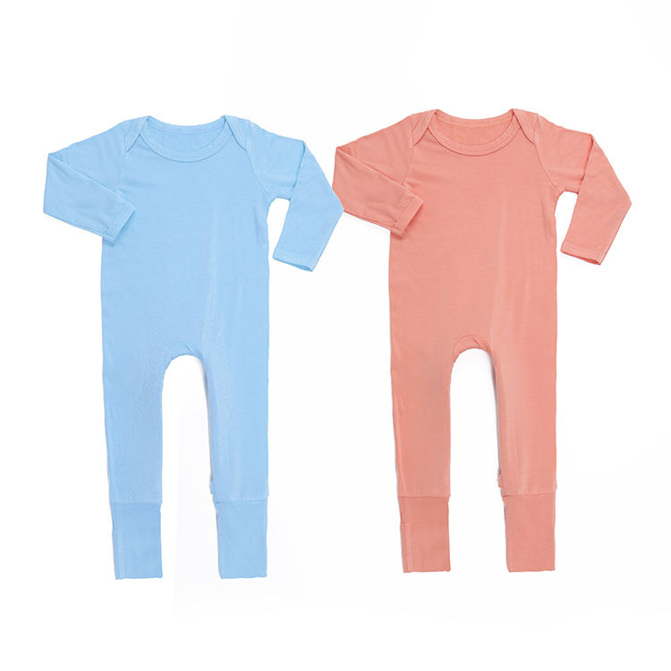 Barboteuse à manches longues pour bébé de 0 à 24 mois, fermeture éclair bidirectionnelle, vêtements pour bébé, couleur unie, impression personnalisée, vente en gros, nouveau