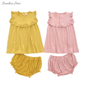 Ensemble robe à volants pour bébé, nouvelle version, avec sous-vêtements, vêtements d'été pour filles, ensemble de vêtements sortants en bambou, Spandex et coton