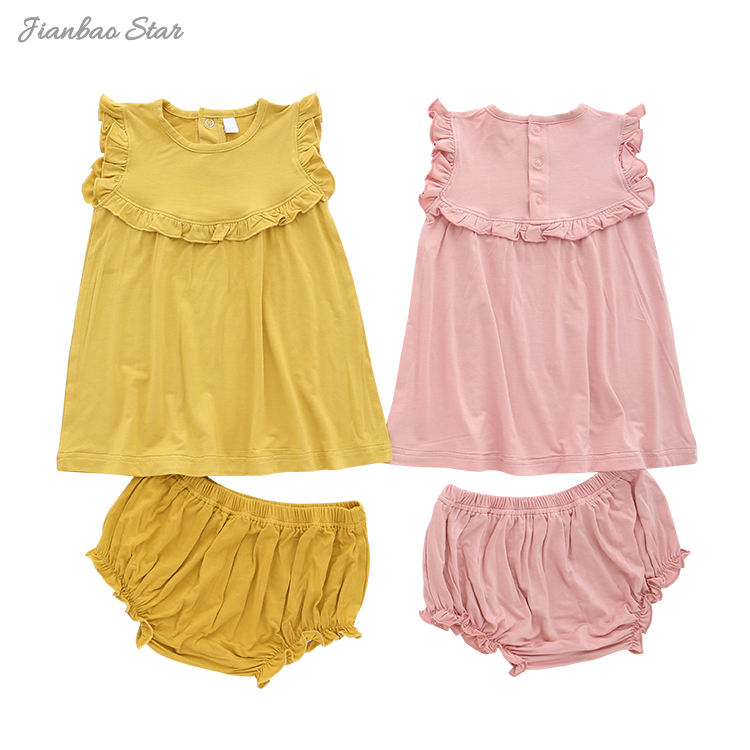 Ensemble robe à volants pour bébé, nouvelle version, avec sous-vêtements, vêtements d'été pour filles, ensemble de vêtements sortants en bambou, Spandex et coton