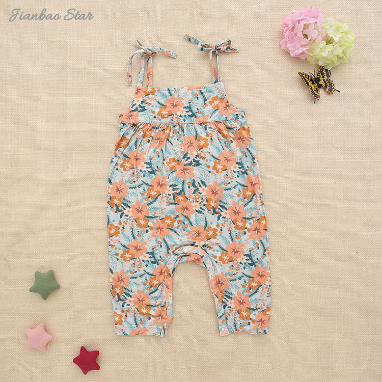 Vêtements d'été à bretelles pour bébé, motif de couleur personnalisé, sans manches, bouton-pression, ensemble barboteuse pour filles et garçons, vente en gros