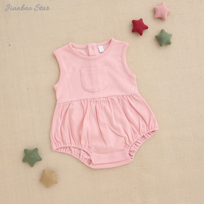 Barboteuse d'été pour bébés filles, tissu en coton biologique, sans manches, couleur unie, imprimé personnalisé, ensemble barboteuse pour bébé
