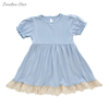 Nouveau Design à manches courtes bébé vêtements doux personnalisé haute pittoresque bambou dentelle bord infantile tenue couleur unie bébé robe