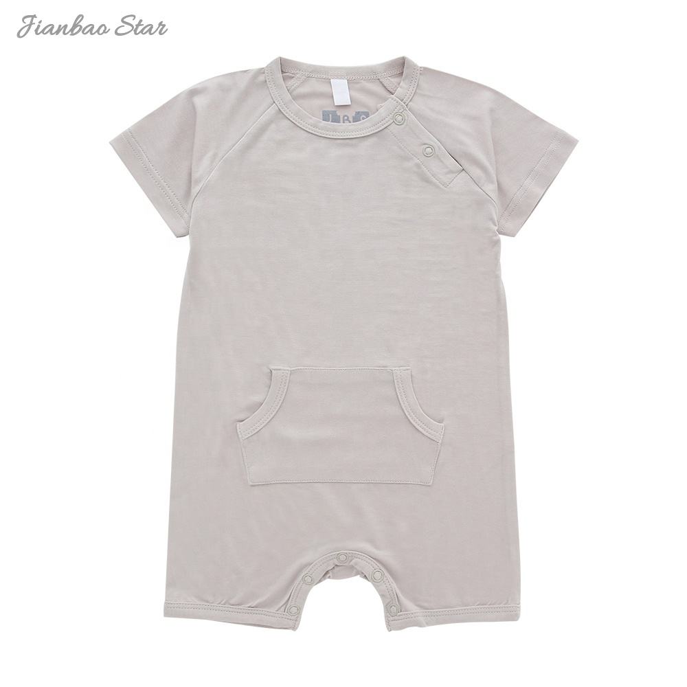 Combinaison de Style d'été en gros avec manches courtes et bouton-pression, ensemble barboteuse en bambou de couleur unie pour bébé