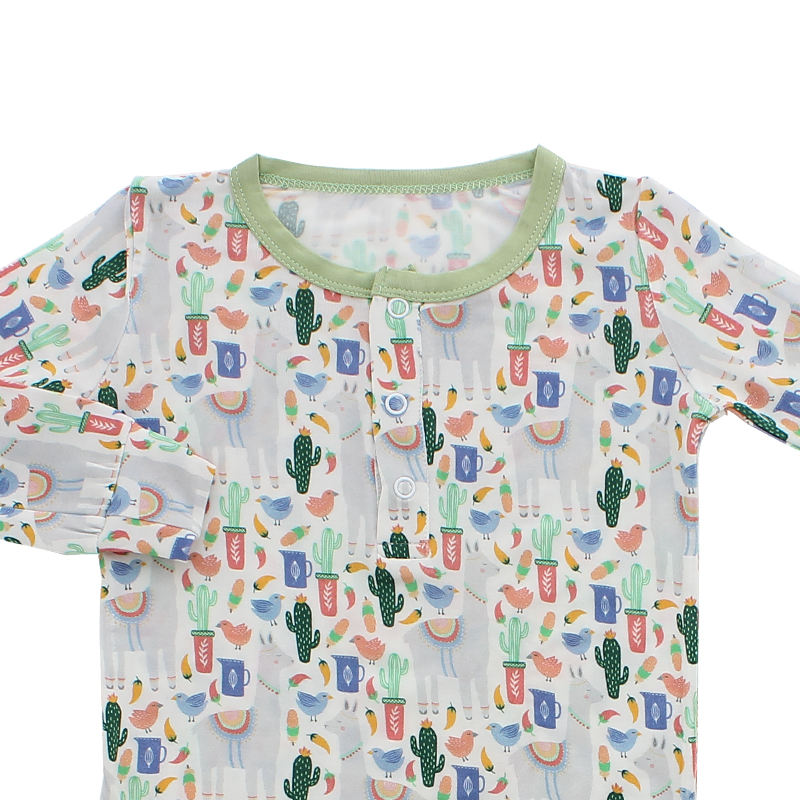 Ensemble pyjama pour nouveau-né, manches longues, tricoté en coton de bambou, barboteuse pour garçons et filles, imprimé personnalisé, 2 pièces, vente en gros