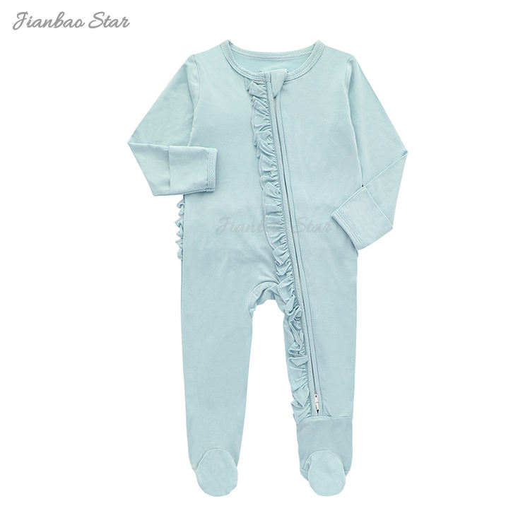 Manches longues unisexe nouveau-né garçons et filles avec fermeture éclair sur le devant volants conception bébé combinaison bébé vêtements barboteuse ensemble