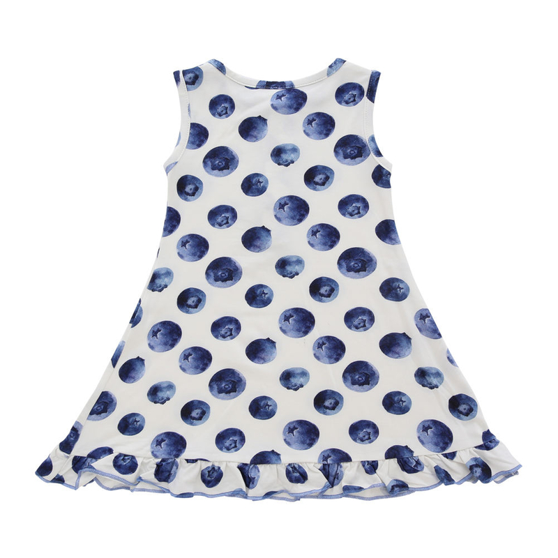 Robes de bébé fille en gros sans manches conception simple vêtements de bébé printemps été motif de myrtille belle robe de petite fille