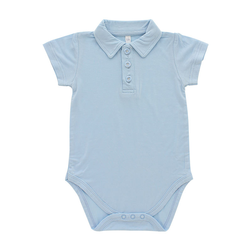 Barboteuse unisexe tricotée en bambou pour bébé, combinaison d'été à manches courtes, col rabattu avec bouton d'ouverture, combinaison pour bébé