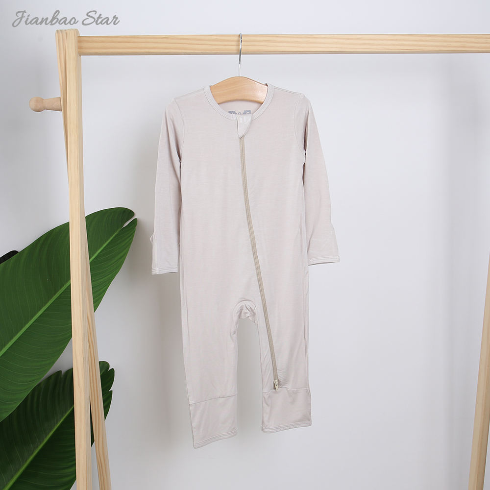 Barboteuse unisexe en bambou 95%, vêtements pour nouveau-né, manches longues, fermeture éclair, automne-hiver, personnalisé, couleur unie, vente en gros